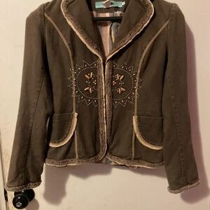 Pixie Mood Brown Blazer with Cream Embroidery